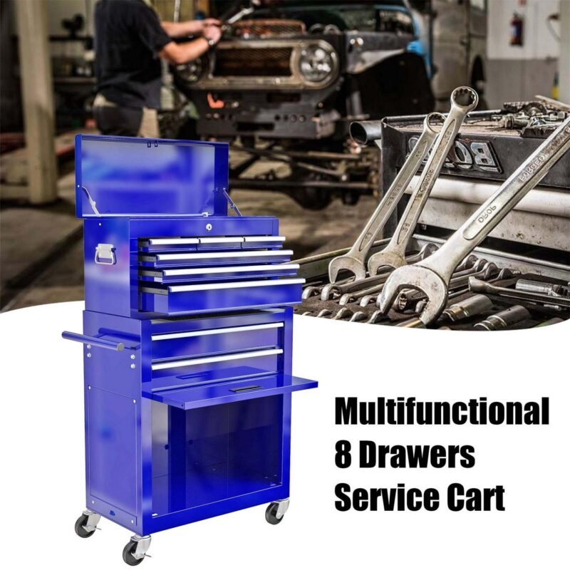 Aukfa Tool Chest, 2 in 1 Steel Rolling Tool Box and Cabinet On Wheels for Garage, 8-Drawer, Blue - Image 14