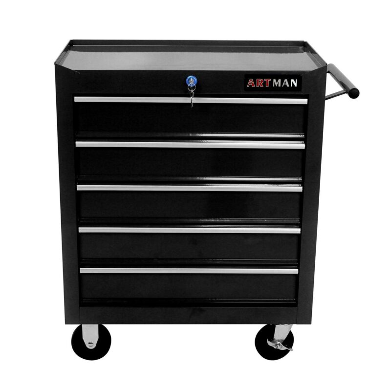 Aukfa Tool Chest, 5-Drawer Steel Rolling Tool Box on Wheels for Workshop Garage, Black - Image 7