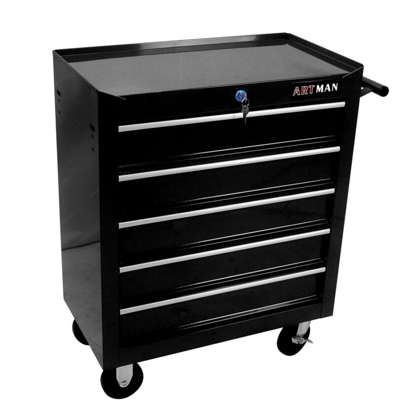 Aukfa Tool Chest, 5-Drawer Steel Rolling Tool Box on Wheels for Workshop Garage, Black - Image 8
