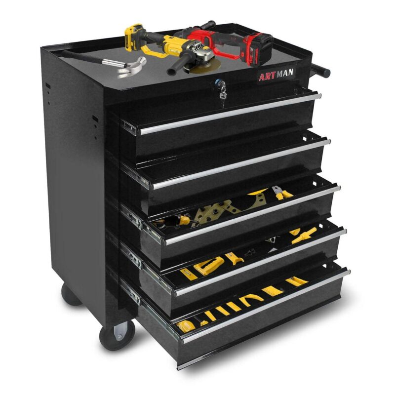 Aukfa Tool Chest, 5-Drawer Steel Rolling Tool Box on Wheels for Workshop Garage, Black - Image 6