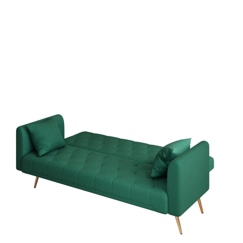 Aukfa Velvet Futon Convertible Sofa Bed, Upholstered Arm Couch for Home Office, 2 Pillows, Green - Image 14
