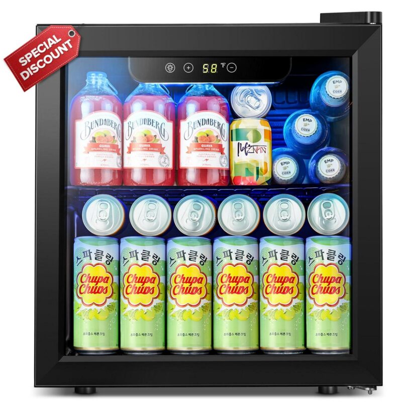 Auseo 1.3 Cu.ft Beverage Refrigerator Cooler - 12 Bottle and 48 Can Mini Fridge, Wine Cooler, Mini Drink Cooler Dispenser with Transparent Glass Door for for Home/Bar/Office