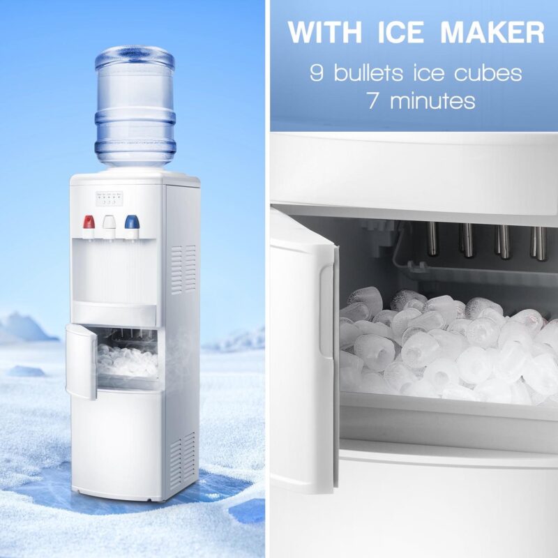 Auseo 5 Gallon Water Cooler Dispenser with Built-in Ice Maker, Top Loading Water Dispenser 3 in 1 Hot/Cold/Room Temperature, Child Lock, White - Image 7