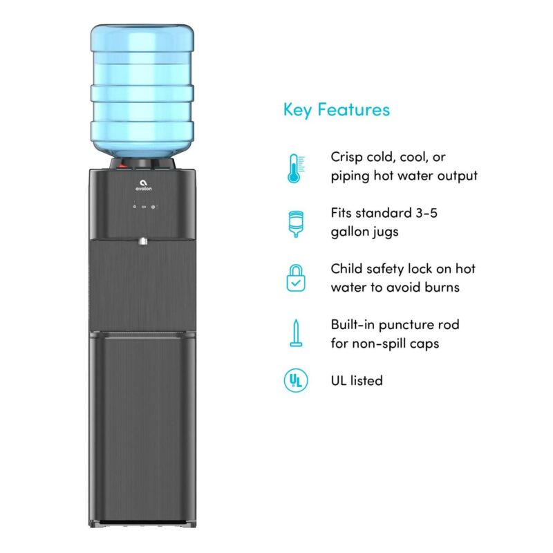 Avalon Top Loading Water Cooler Dispenser - 3 Temperature, Child Safety Lock, Innovative Design, UL Listed- Black Stainless Steel - Image 5