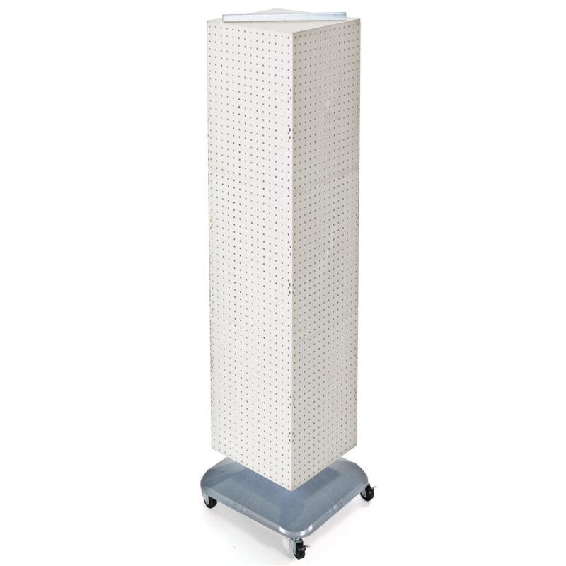 Azar Displays 701465-WHT White Four-Sided Pegboard Tower Floor Display on Revolving Wheeled Base. Spinner Rack Stand. Panel Size: 14 W x 60 H