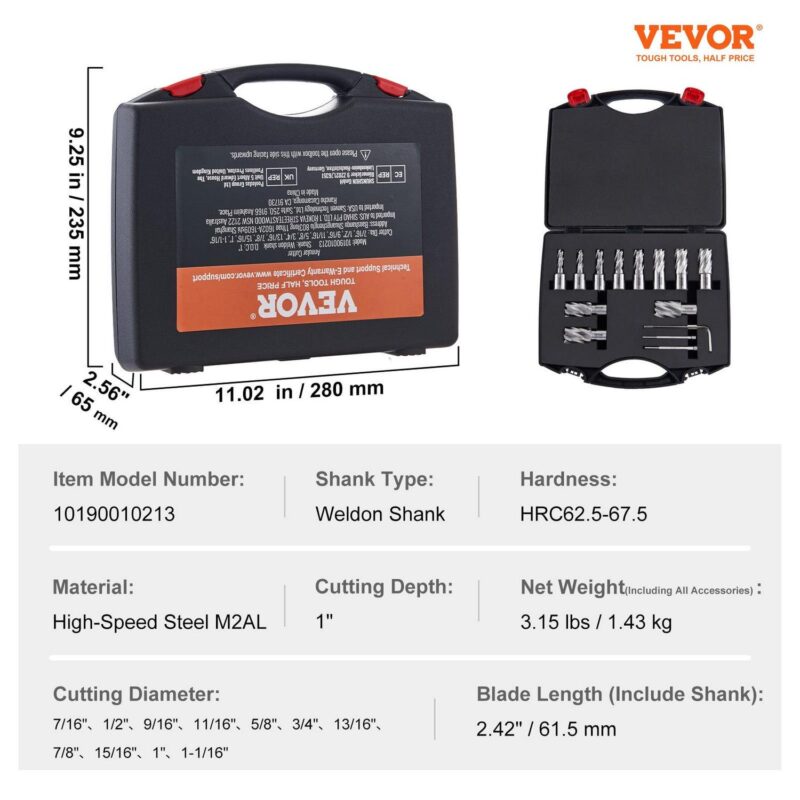 BENTISM Annular Cutter Set 13 Pcs, Weldon Shank Mag Drill Bits, Cutting Depth 1 , 7/16  to 1-1/16  Cutting Diameter, M2AL HSS Magnetic Drill Press Bits with 2 Pilot Pin and Hex Wrench - Image 7