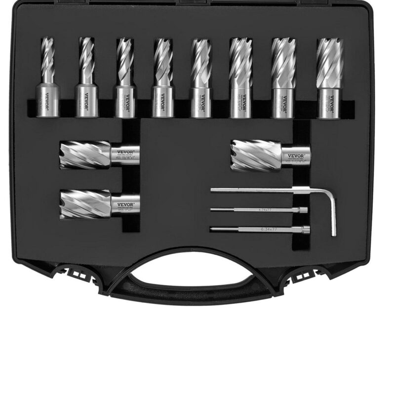 BENTISM Annular Cutter Set 13 Pcs, Weldon Shank Mag Drill Bits, Cutting Depth 1 , 7/16  to 1-1/16  Cutting Diameter, M2AL HSS Magnetic Drill Press Bits with 2 Pilot Pin and Hex Wrench