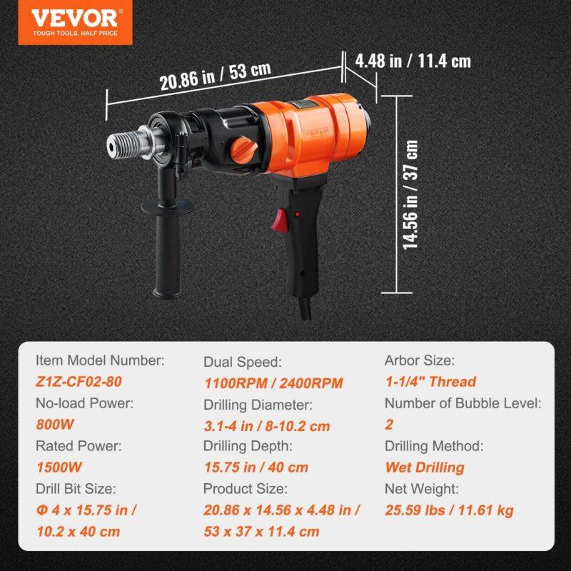 BENTISM Diamond Core Drill Machine Handheld Concrete Core Drill Rig 4in Bit 1500W - Image 7