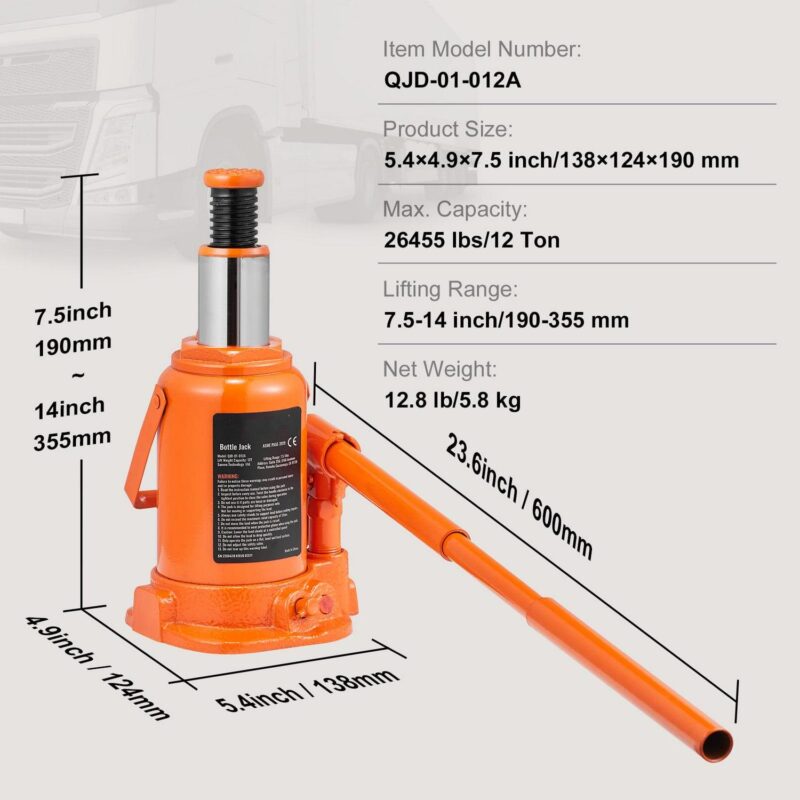 BENTISM Hydraulic Bottle Jack 12Ton 7.5 -14  Height Manual High Lift Portable Automotive Car Repair Shop Jack Repairing Tool for SUV MPV Sedan - Image 7
