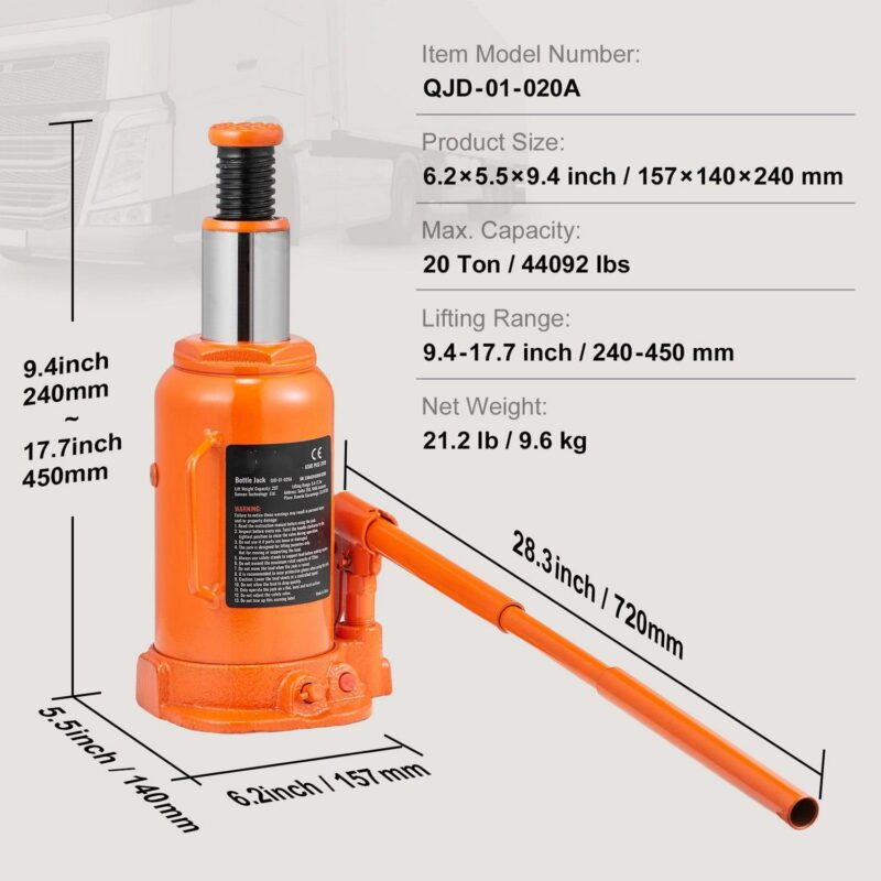 BENTISM Hydraulic Bottle Jack 20 Ton 9.4 -17.7  Height Manual High Lift Portable Automotive Car Repair Shop Jack Repairing Tool for SUV MPV Sedan - Image 7