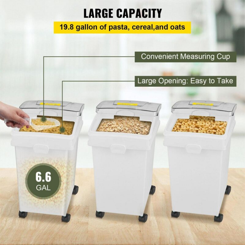 BENTISM Ingredient Storage Bin, Flour Bins On Wheels, 6.6 Gallons Capacity, 3 Pcs/Set - Image 3