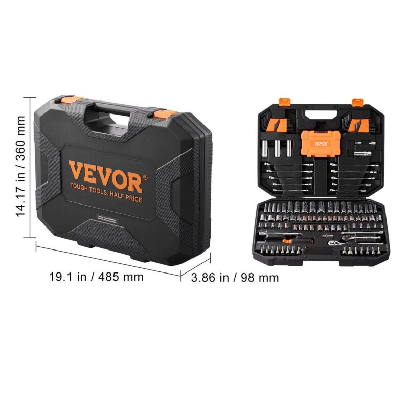 BENTISM Mechanics Tool Set and Socket Set, 1/4  and 3/8  Drive Deep and Standard Sockets, 145 Piece SAE and Metric Mechanic Tool Kit with Bits, Combination Wrench, Hex Wrenches, Accessories - Image 5
