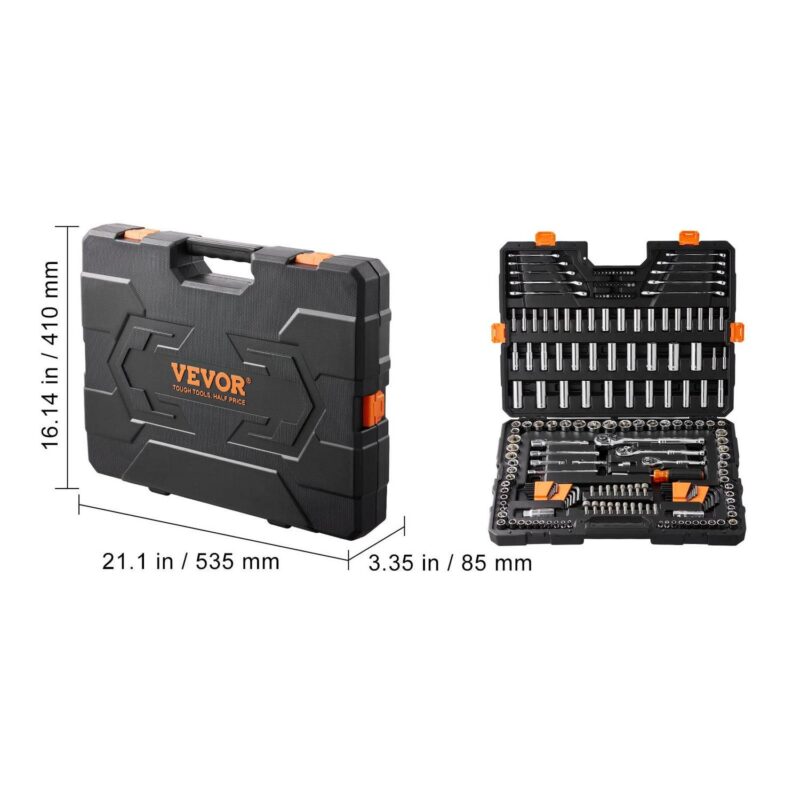 BENTISM Mechanics Tool Set and Socket Set, 1/4  and 3/8  Drive Deep and Standard Sockets, 205 Piece SAE and Metric Mechanic Tool Kit with Bits, Combination Wrench, Hex Wrenches, Accessories - Image 6