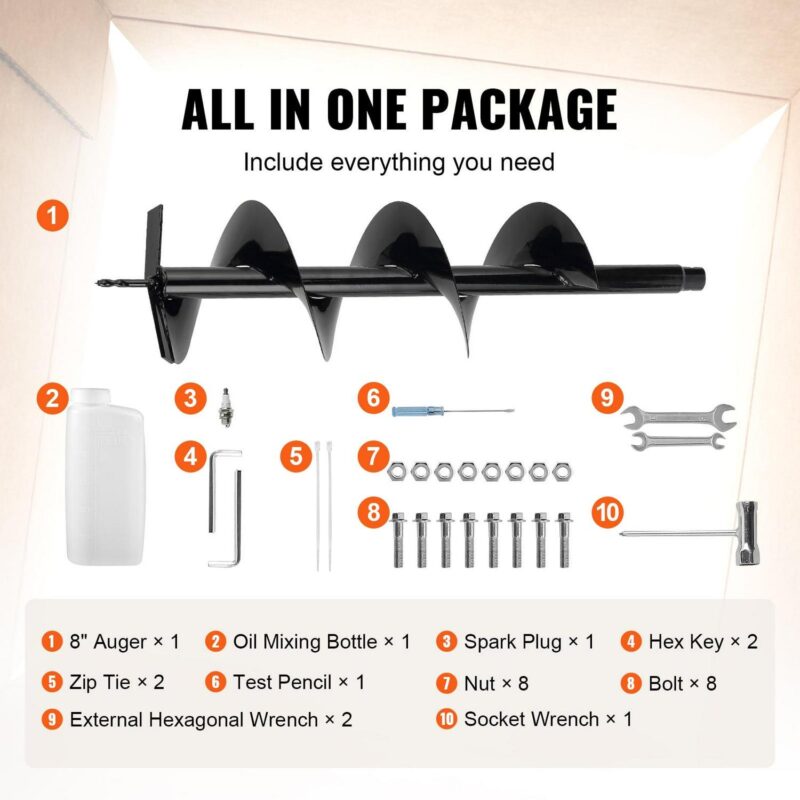 BENTISM Post Hole Digger 43cc Gas Powered Earth Digger with 8  Auger Drill Bit - Image 6