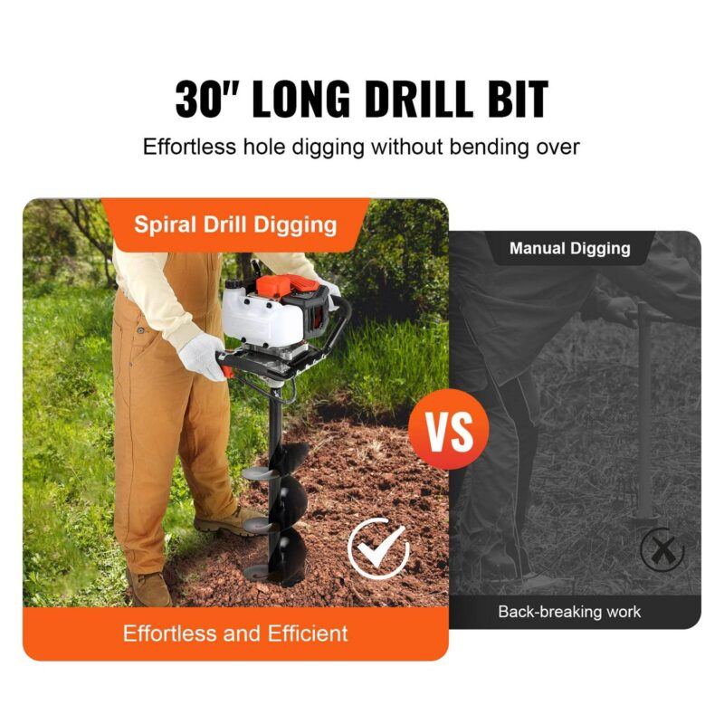 BENTISM Post Hole Digger 43cc Gas Powered Earth Digger with 8  Auger Drill Bit - Image 5