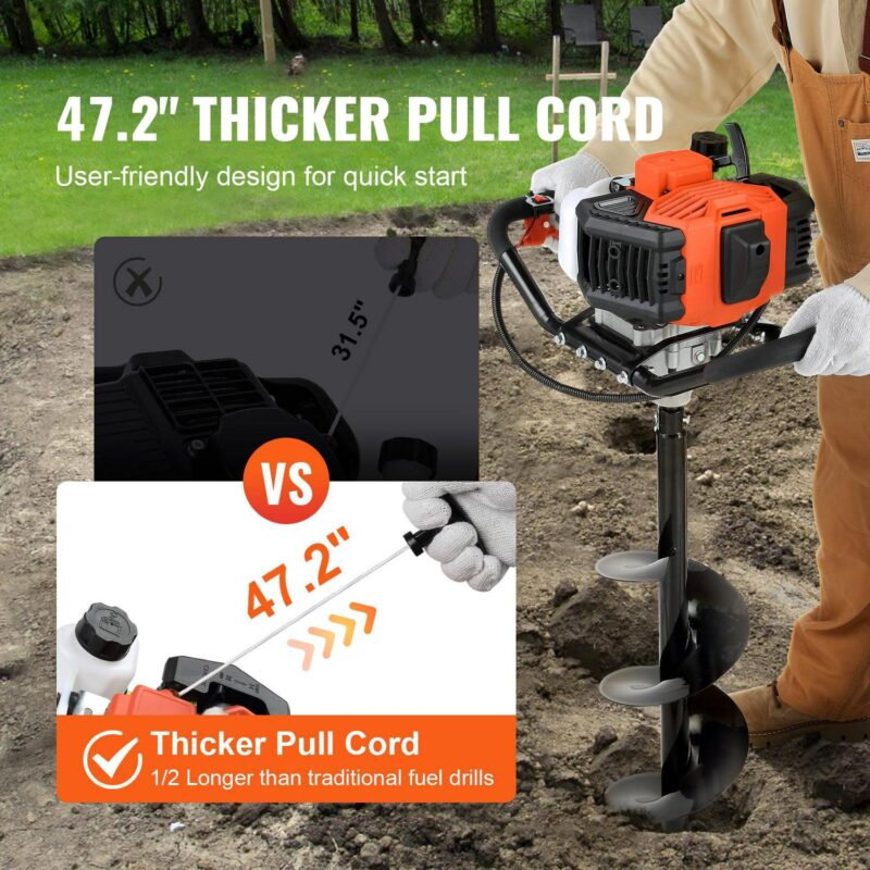 BENTISM Post Hole Digger 43cc Gas Powered Earth Digger with 8  Auger Drill Bit - Image 4