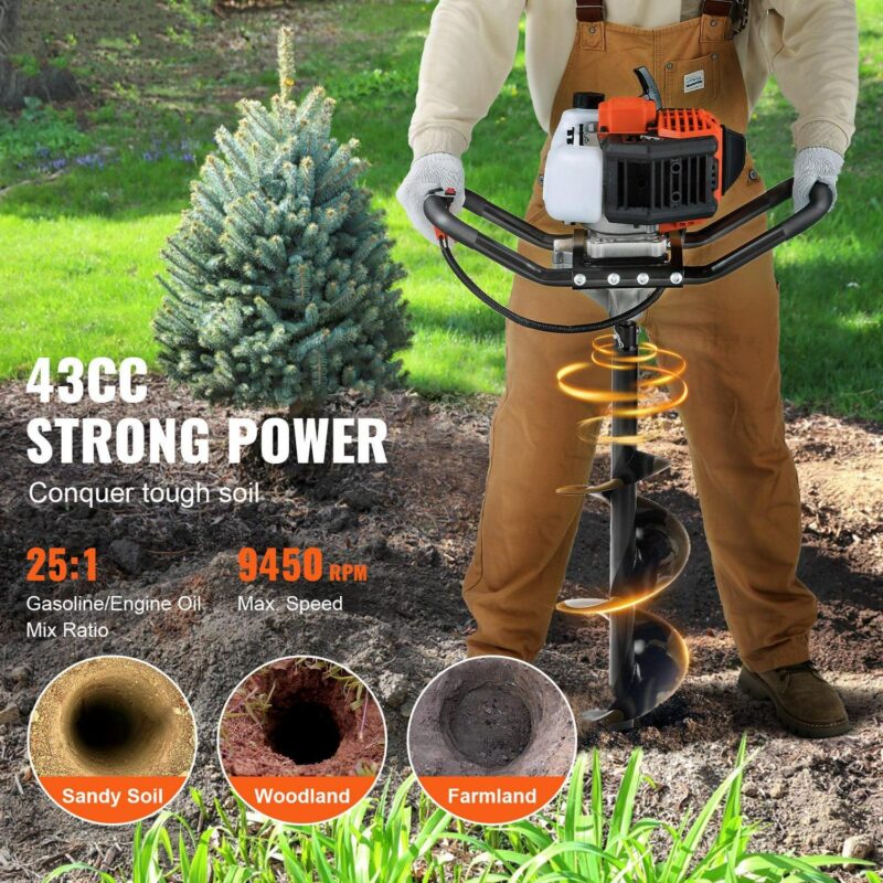 BENTISM Post Hole Digger 43cc Gas Powered Earth Digger with 8  Auger Drill Bit - Image 2