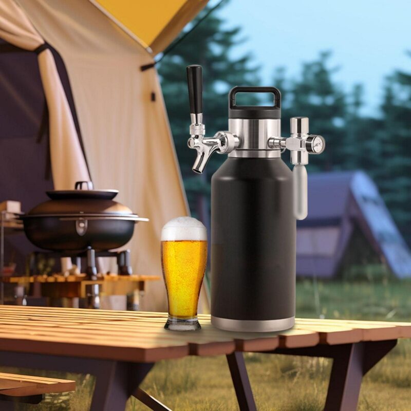 BENTISM Pressurized Growler Mini Beer Keg Draft Beer Growler with Pressure Display Double CO2 Regulator Faucet Home Kegging 64Oz/1.89L - Image 7