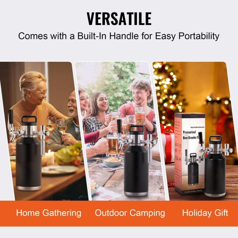 BENTISM Pressurized Growler Mini Beer Keg Draft Beer Growler with Pressure Display Double CO2 Regulator Faucet Home Kegging 64Oz/1.89L - Image 6