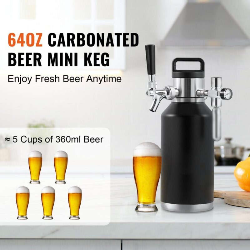BENTISM Pressurized Growler Mini Beer Keg Draft Beer Growler with Pressure Display Double CO2 Regulator Faucet Home Kegging 64Oz/1.89L - Image 2