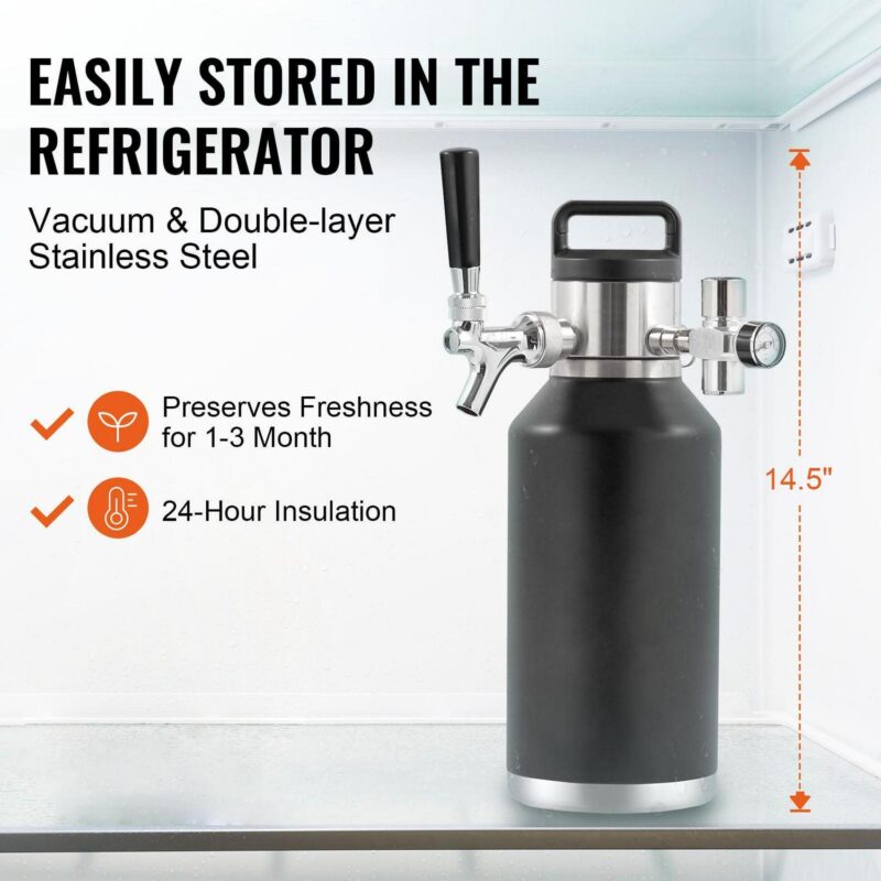 BENTISM Pressurized Growler Mini Beer Keg Draft Beer Growler with Pressure Display Double CO2 Regulator Faucet Home Kegging 64Oz/1.89L - Image 3