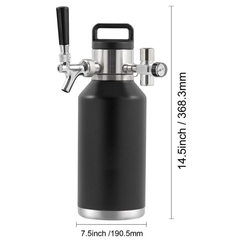 BENTISM Pressurized Growler Mini Beer Keg Draft Beer Growler with Pressure Display Double CO2 Regulator Faucet Home Kegging 64Oz/1.89L - Image 8