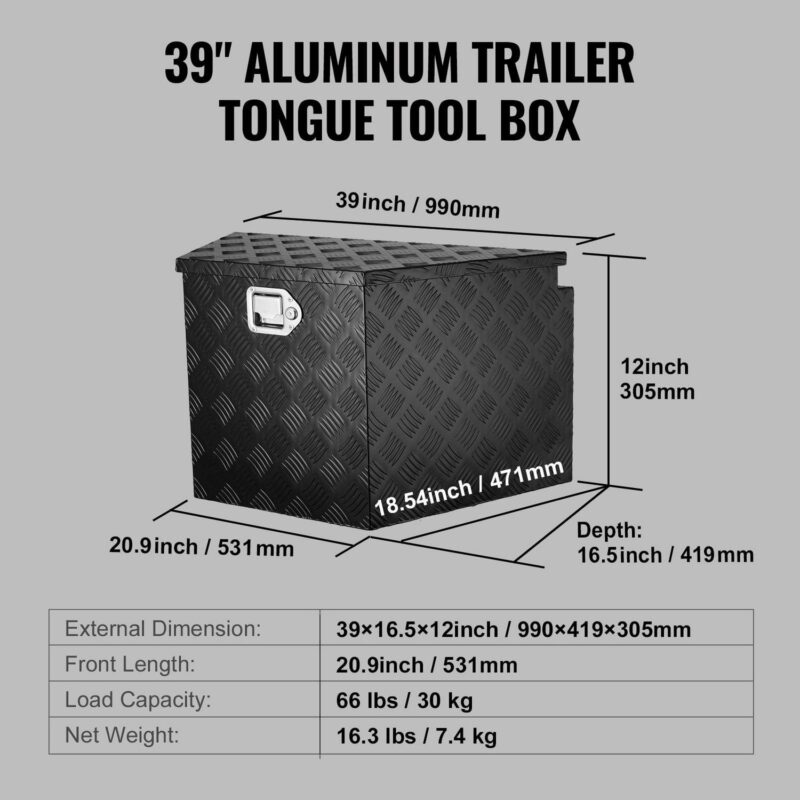 BENTISM Trailer Tongue Storage Tool Box 39x16.5x12 inch Aluminum Alloy + Lock Keys - Image 6