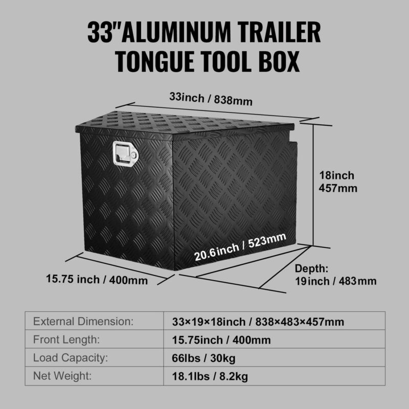 BENTISM Trailer Tongue Storage Tool Box 33x19x18 inch Aluminum Alloy + Lock Keys - Image 5