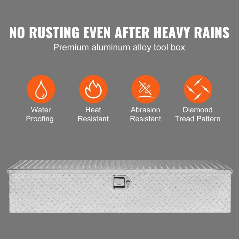 BENTISM Truck Tool Box 48 x15 x15  Aluminum Alloy Waterproof Bar Tread Tool Box Tool Storage Organizer for Pick Up Truck Bed - Image 2