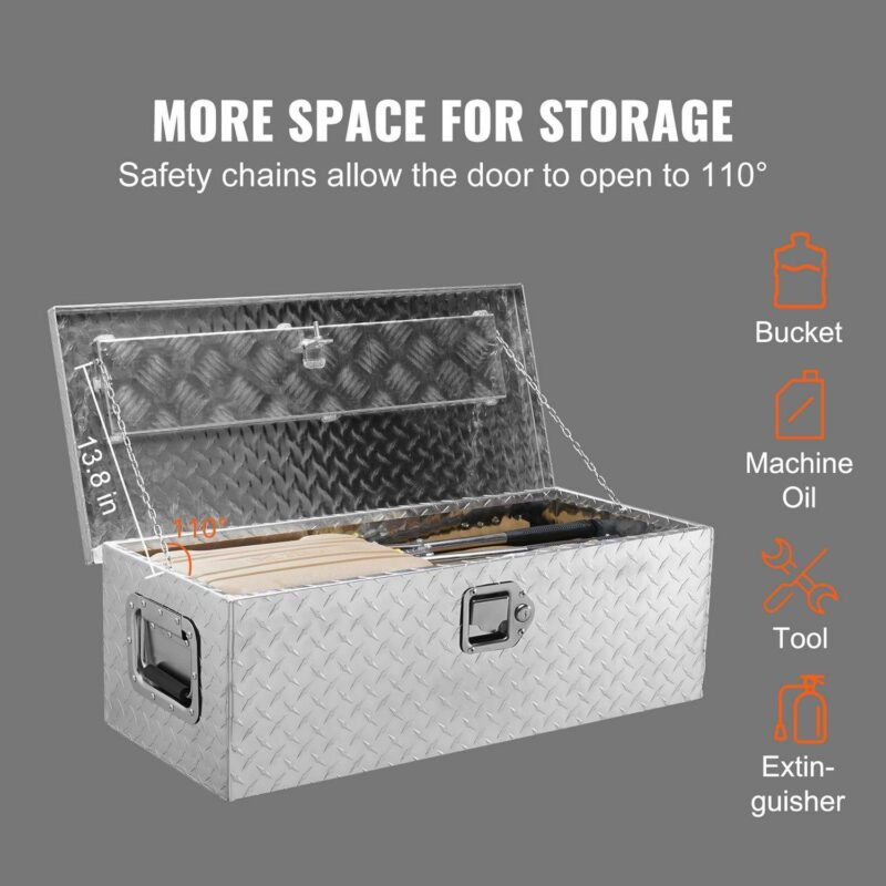 BENTISM Truck Tool Box 30 x13 x9.6  Heavy Duty Aluminum Bar Tread Truck Tool Box for Pick Up Truck Bed - Image 3