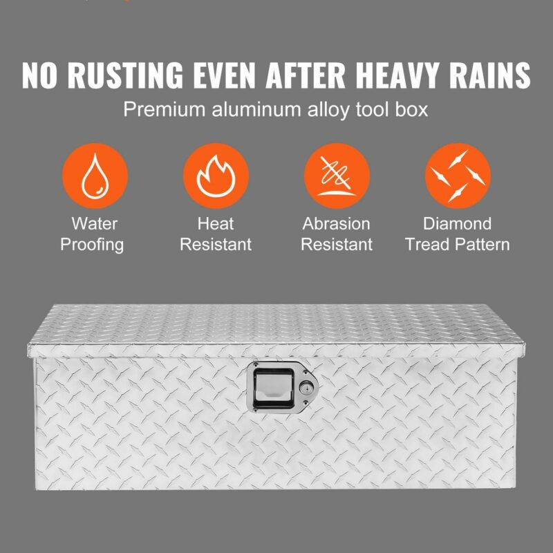 BENTISM Truck Tool Box 30 x13 x9.6  Heavy Duty Aluminum Bar Tread Truck Tool Box for Pick Up Truck Bed - Image 2