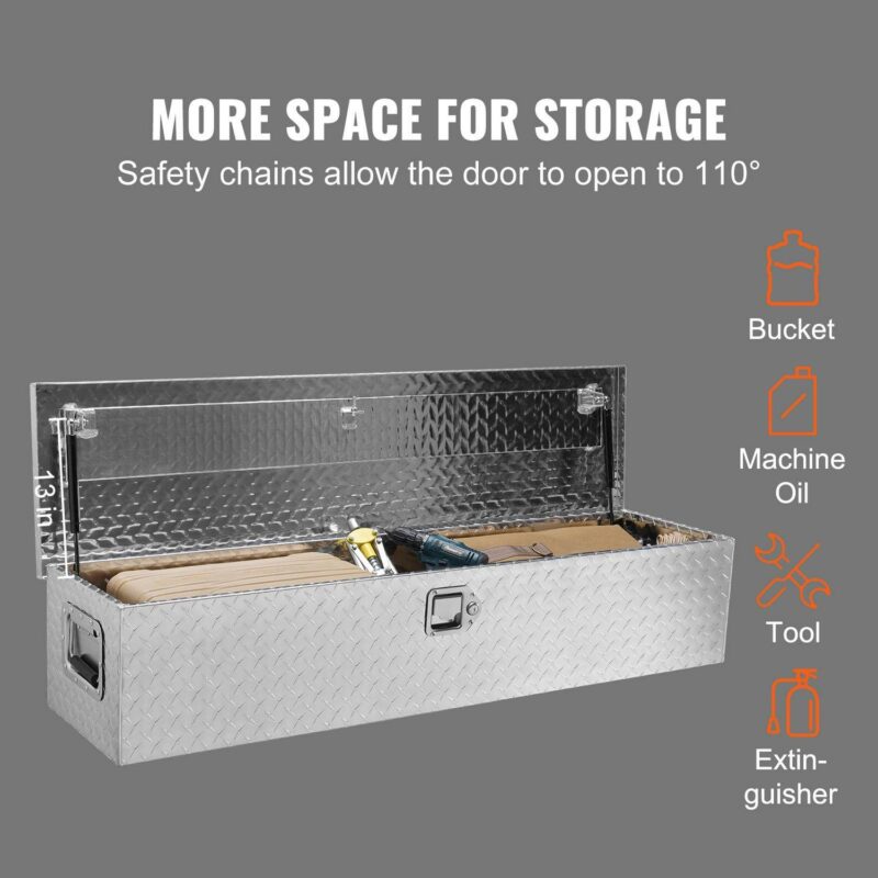 BENTISM Truck Tool Box 48 x15 x15  Aluminum Alloy Waterproof Bar Tread Tool Box Tool Storage Organizer for Pick Up Truck Bed - Image 3
