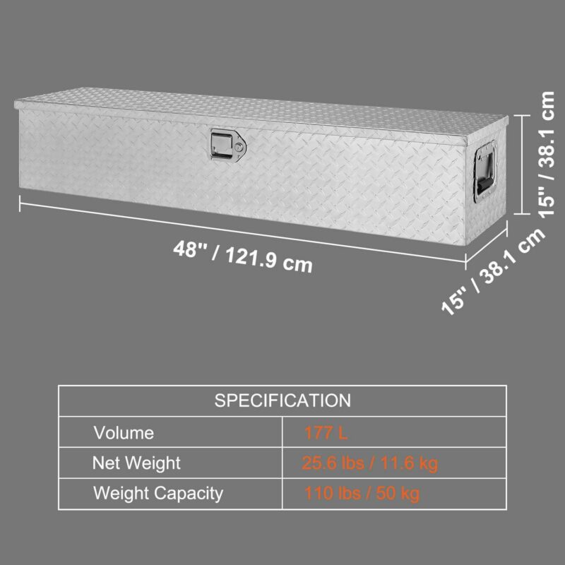 BENTISM Truck Tool Box 48 x15 x15  Aluminum Alloy Waterproof Bar Tread Tool Box Tool Storage Organizer for Pick Up Truck Bed - Image 7