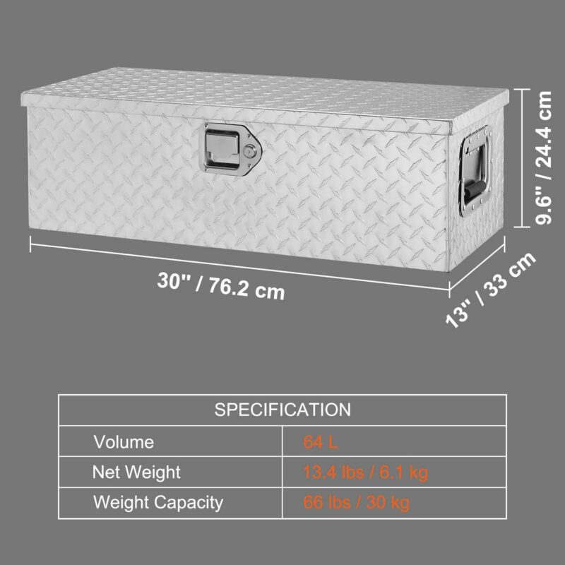 BENTISM Truck Tool Box 30 x13 x9.6  Heavy Duty Aluminum Bar Tread Truck Tool Box for Pick Up Truck Bed - Image 7