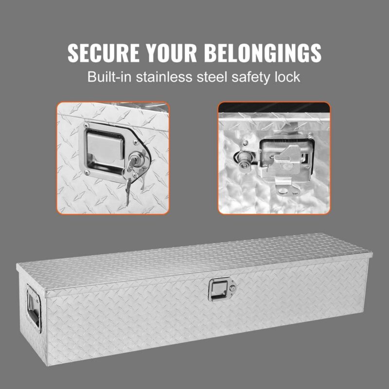 BENTISM Truck Tool Box 48 x15 x15  Aluminum Alloy Waterproof Bar Tread Tool Box Tool Storage Organizer for Pick Up Truck Bed - Image 4