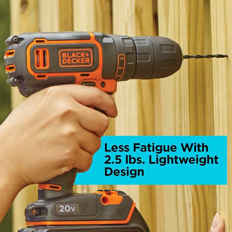 BLACK+DECKER 20V MAX* Cordless 3/8 in Drill Driver Kit (1) Lithium Ion Battery with Charger, (BDCDD120C) - Image 28