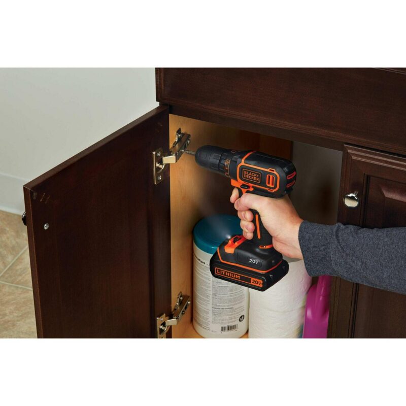 BLACK+DECKER 20V MAX* Cordless 3/8 in Drill Driver Kit (1) Lithium Ion Battery with Charger, (BDCDD120C) - Image 8