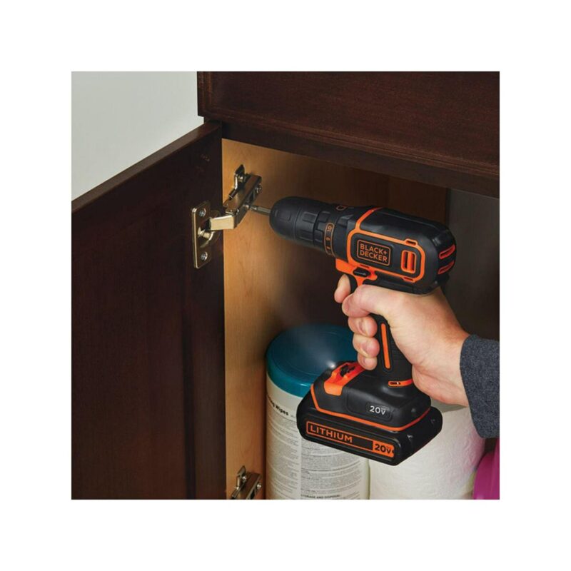 BLACK+DECKER 20V MAX* Cordless 3/8 in Drill Driver Kit (1) Lithium Ion Battery with Charger, (BDCDD120C) - Image 10