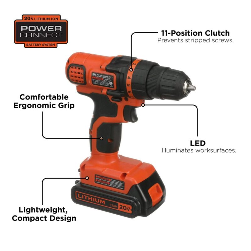 BLACK+DECKER 20-Volt MAX* Lithium Drill/Driver and 68-Piece Project Kit, LDX120PK - Image 4