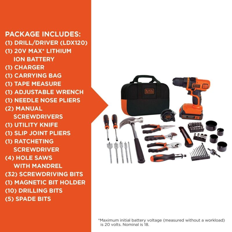 BLACK+DECKER 20-Volt MAX* Lithium Drill/Driver and 68-Piece Project Kit, LDX120PK - Image 5