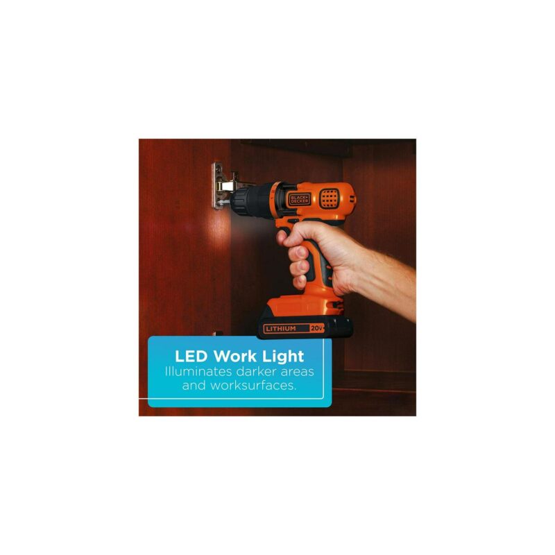BLACK+DECKER 20-Volt MAX* 1.5 Ah Cordless Lithium-Ion Drill And Impact Driver Combo Kit, BD2KITCDDI - Image 8