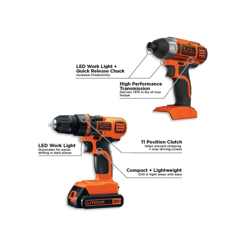 BLACK+DECKER 20-Volt MAX* 1.5 Ah Cordless Lithium-Ion Drill And Impact Driver Combo Kit, BD2KITCDDI - Image 5