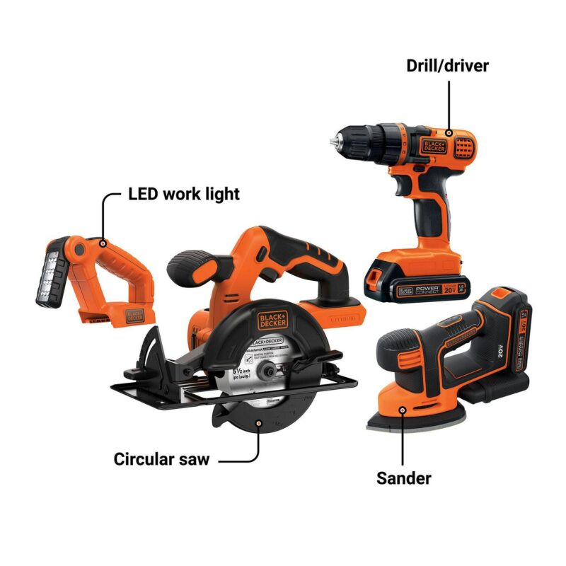 BLACK+DECKER 4 Tool Lithium Cordless Combo Kit, BD4KITCDCMSL - Image 4