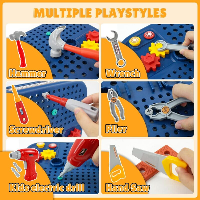 BMAG 246 PCS Kids Tool Bench Play Set, Pretend Workbench Toy Tools with Electric Drill, Workshop Construction Toys for Boys Girls - Image 4