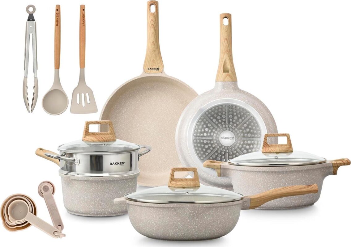 Bakken-Swiss 14-Piece Kitchen Cookware Set a Granite Non-Stick a Eco-Friendly a for All Stoves and Oven-Safe