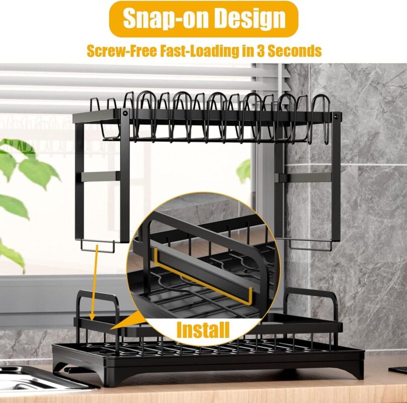 Baokaler 2 Tier Dish Drying Rack for Kitchen Counter, Dish Drying Rack with Dish Drainer, Durable Stainless Steel Dish Rack Drain Set with Utensil Holder, Cutting Board Holder - Image 3