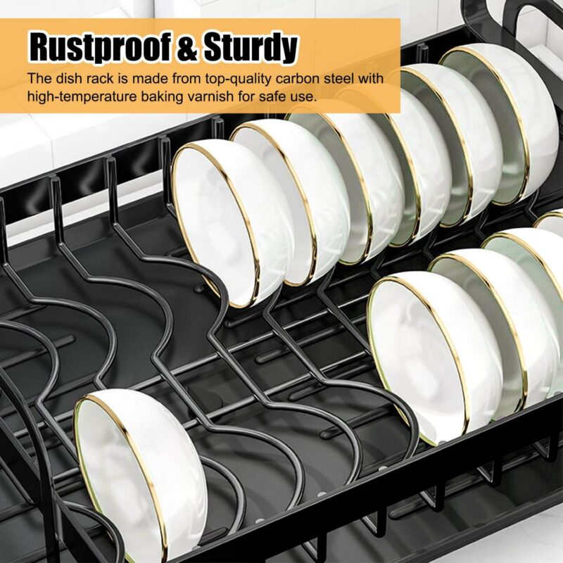 Baokaler 2 Tier Dish Drying Rack for Kitchen Counter, Dish Drying Rack with Dish Drainer, Durable Stainless Steel Dish Rack Drain Set with Utensil Holder, Cutting Board Holder - Image 7