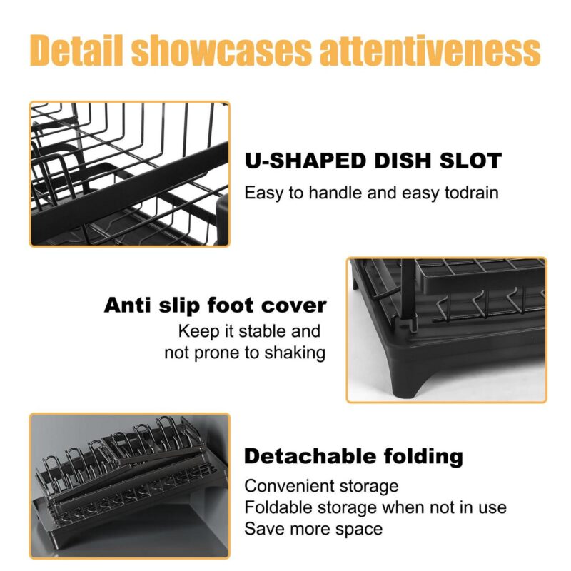 Baokaler 2 Tier Dish Drying Rack for Kitchen Counter, Dish Drying Rack with Dish Drainer, Durable Stainless Steel Dish Rack Drain Set with Utensil Holder, Cutting Board Holder - Image 11