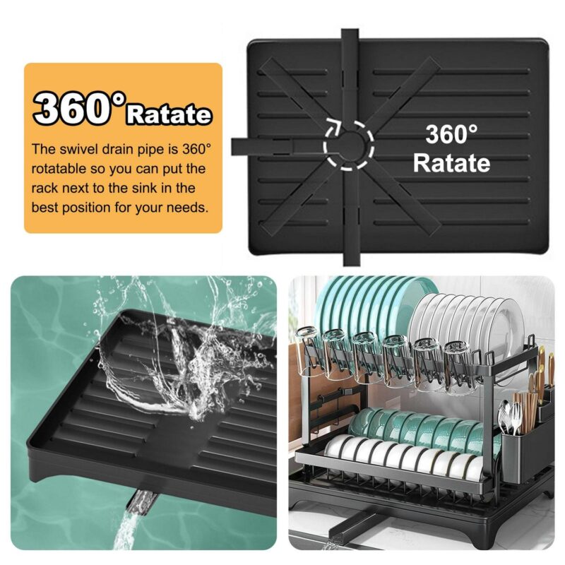 Baokaler 2 Tier Dish Drying Rack for Kitchen Counter, Dish Drying Rack with Dish Drainer, Durable Stainless Steel Dish Rack Drain Set with Utensil Holder, Cutting Board Holder - Image 5