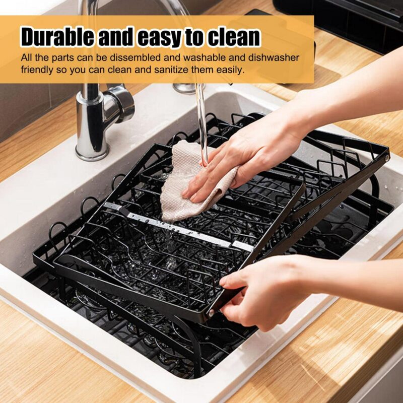 Baokaler 2 Tier Dish Drying Rack for Kitchen Counter, Dish Drying Rack with Dish Drainer, Durable Stainless Steel Dish Rack Drain Set with Utensil Holder, Cutting Board Holder - Image 4